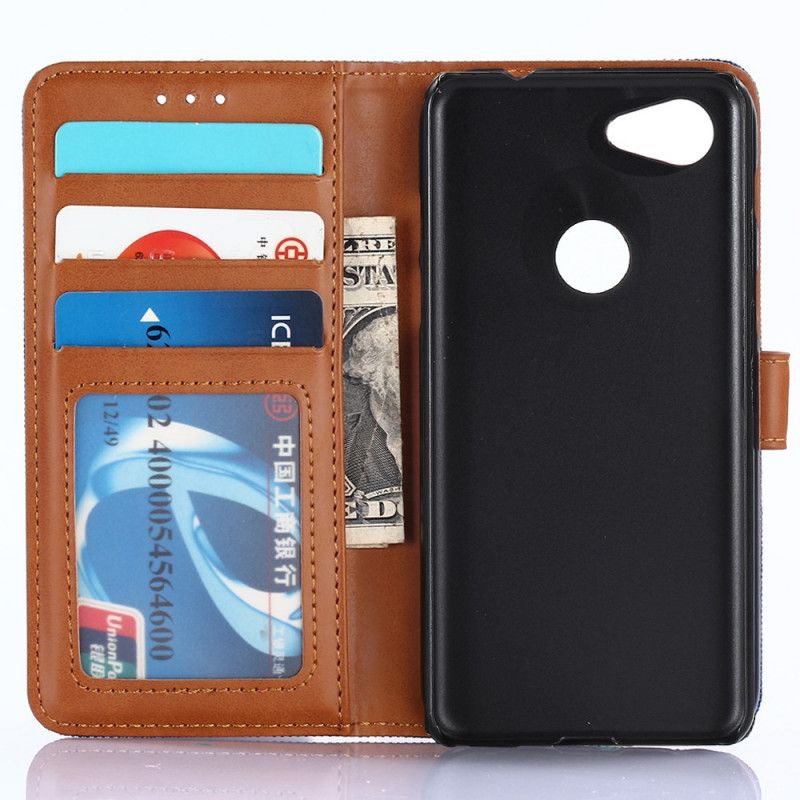 Leren Hoesje Google Pixel 3A Lichtblauw Donkerblauw Spijkerbroek