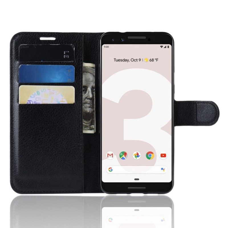 Leren Hoesje voor Google Pixel 3A Wit Zwart Klassiek