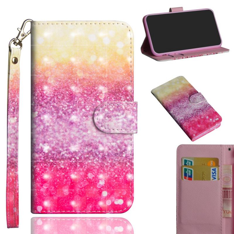 Flip Case Leren Google Pixel 3 Magenta Glitterverloop