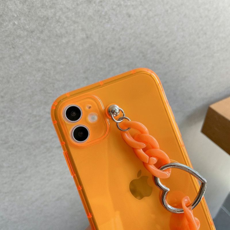 Case Hoesje iPhone 11 Oranje Magenta Telefoonhoesje Hart Van Fluorescerende Schakelarmband