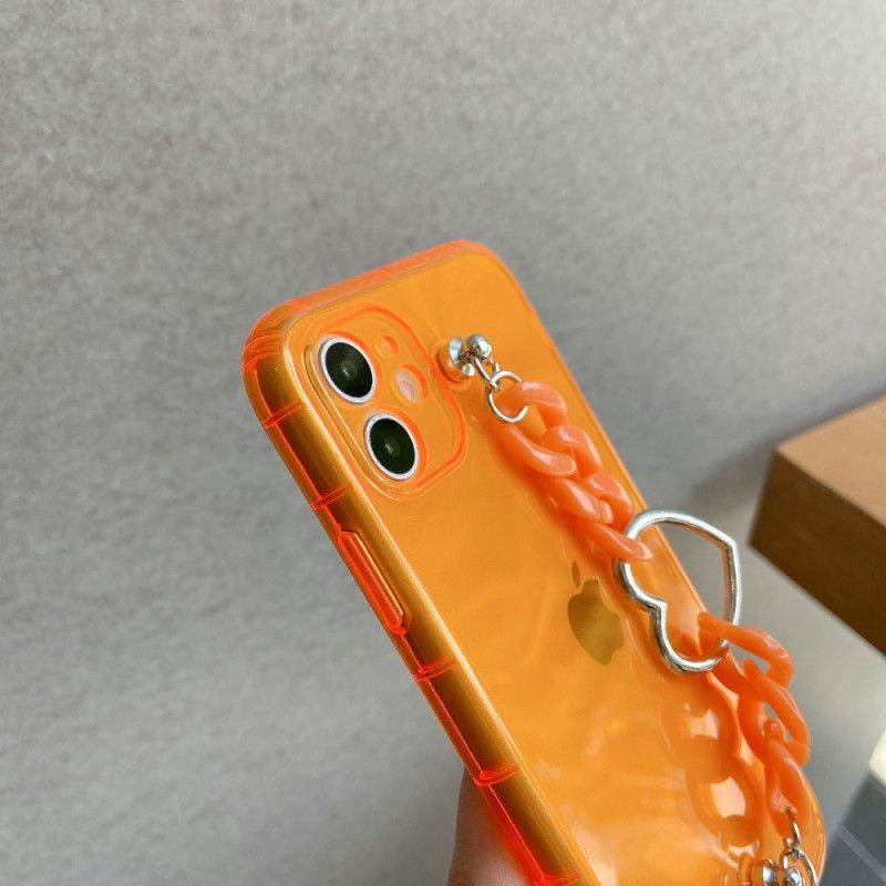 Case Hoesje iPhone 11 Oranje Magenta Telefoonhoesje Hart Van Fluorescerende Schakelarmband