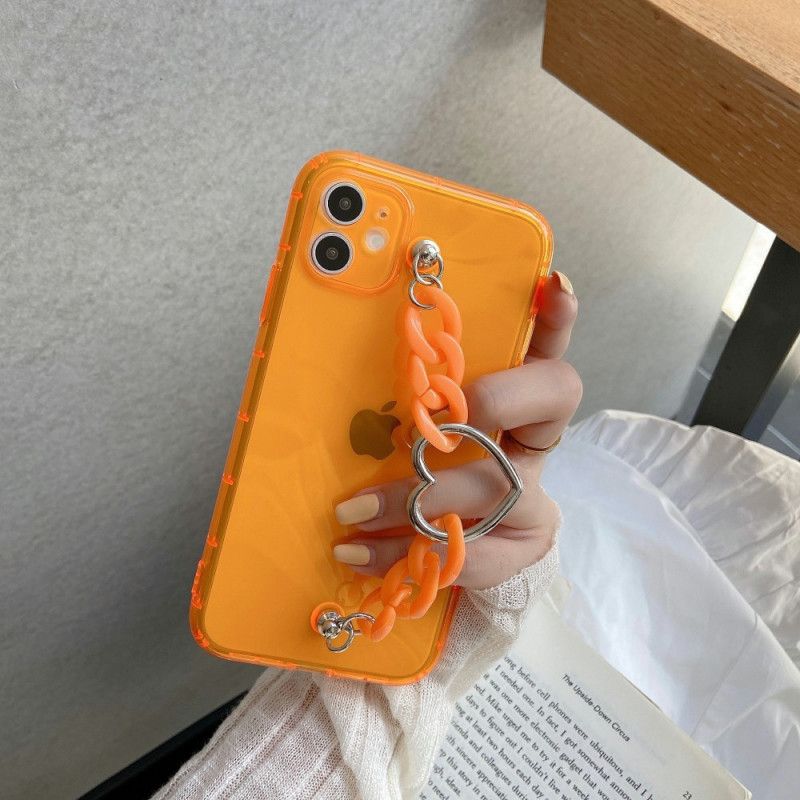 Case Hoesje iPhone 11 Oranje Magenta Telefoonhoesje Hart Van Fluorescerende Schakelarmband