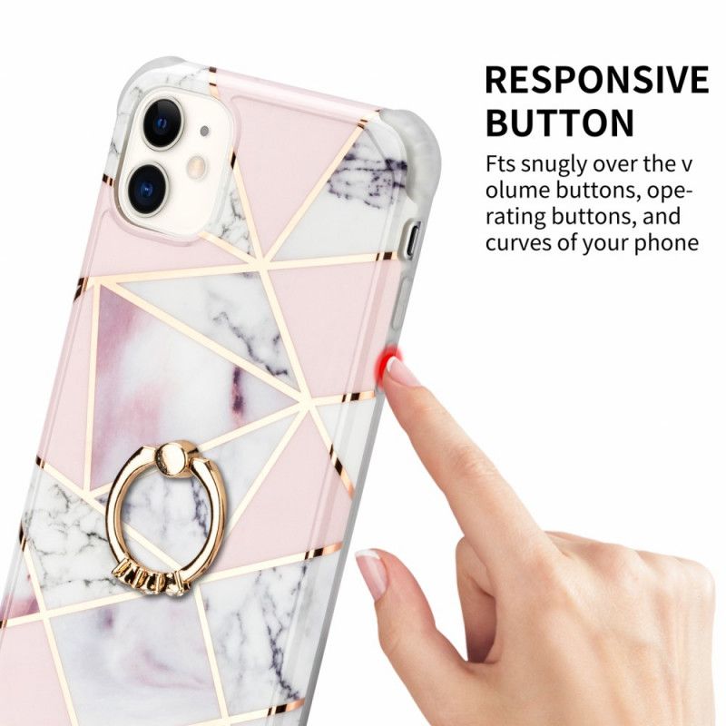 Case Hoesje iPhone 11 Roze Magenta Telefoonhoesje Geometrisch Marmer Met Steunring