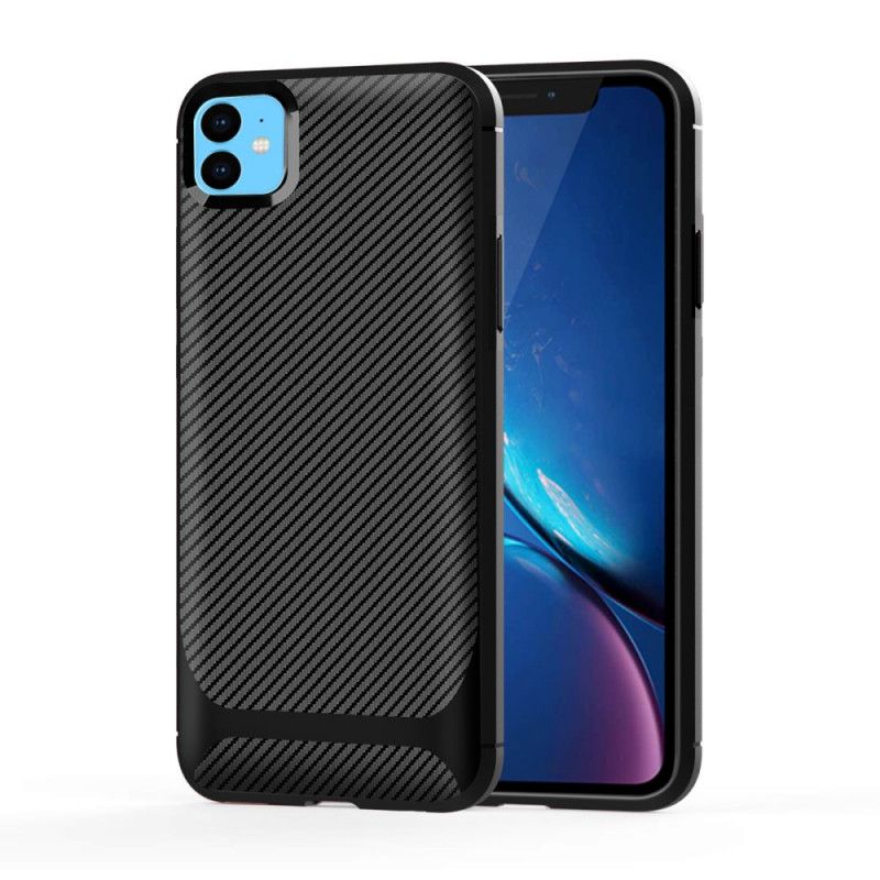Cover Hoesje iPhone 11 Rood Zwart Telefoonhoesje Flexibele Koolstofvezel