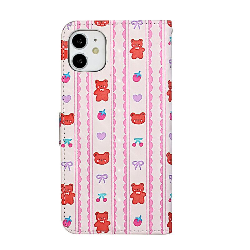 Flip Case Leren iPhone 11 Verstelbare Riem Van Teddybeer
