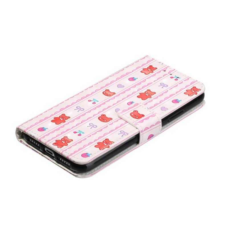 Flip Case Leren iPhone 11 Verstelbare Riem Van Teddybeer