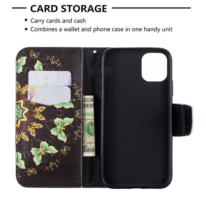 Flip Case Leren iPhone 11 Vlinder Mandala