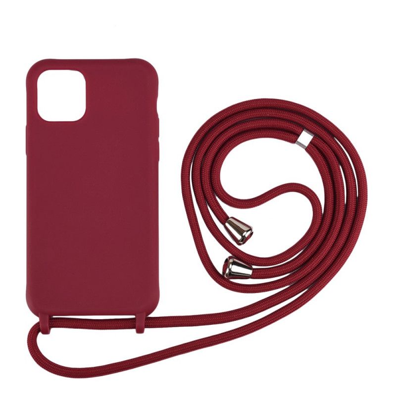 Hoesje iPhone 11 Rood Zwart Siliconen En Koord