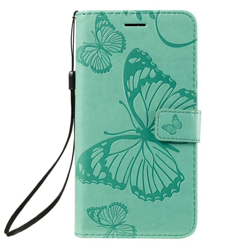 Leren Hoesje iPhone 11 Cyaan Rood Reuze String Vlinders