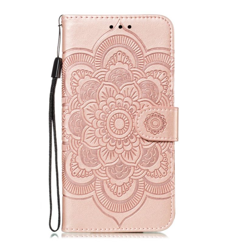 Leren Hoesje iPhone 11 Grijs Zwart Hele Mandala Met String