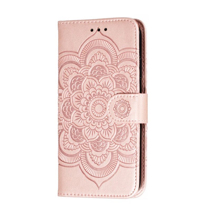 Leren Hoesje iPhone 11 Grijs Zwart Hele Mandala Met String