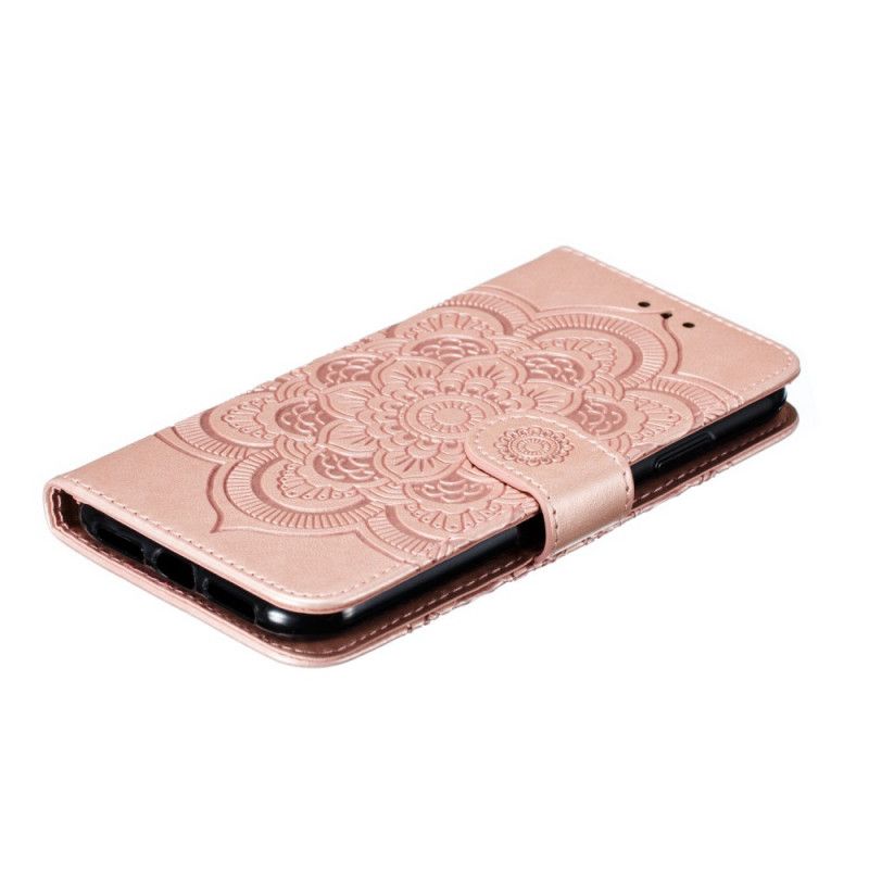 Leren Hoesje iPhone 11 Grijs Zwart Hele Mandala Met String