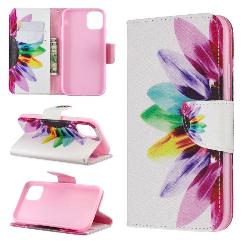 Leren Hoesje voor iPhone 11 Aquarelbloem