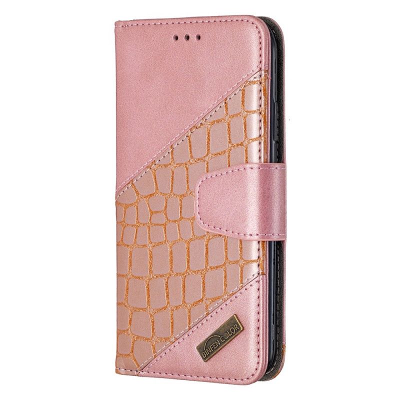 Leren Hoesje voor iPhone 11 Grijs Zwart Klassiek Krokodillenleer-Effect