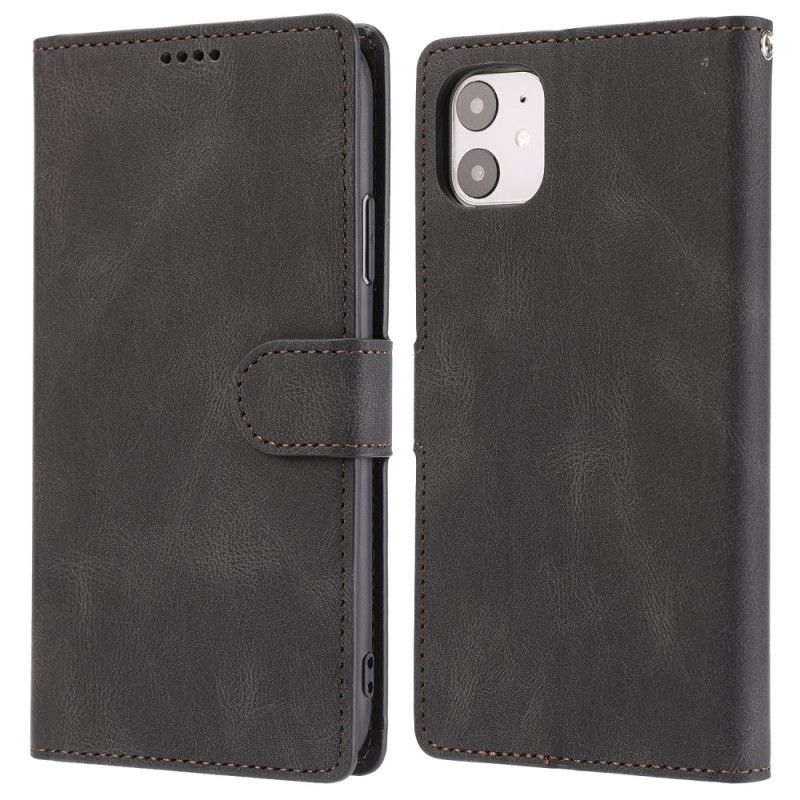 Leren Hoesje voor iPhone 11 Rood Zwart Klassieke Retro Leerstijl