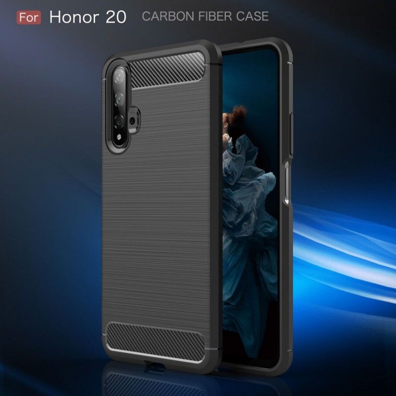 Cover Hoesje Honor 20 Rood Zwart Telefoonhoesje Geborsteld Koolstofvezel