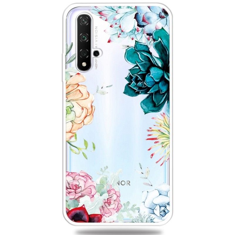 Cover Hoesje Honor 20 Telefoonhoesje Transparante Aquarelbloemen