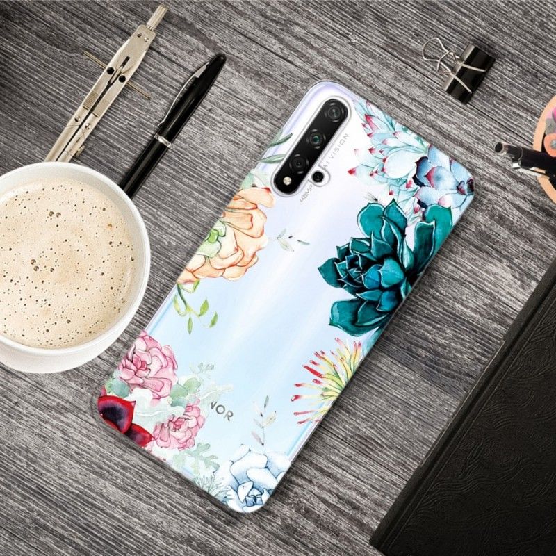 Cover Hoesje Honor 20 Telefoonhoesje Transparante Aquarelbloemen