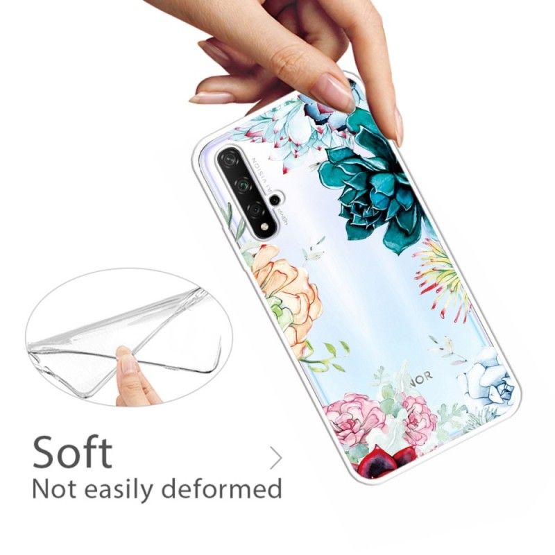 Cover Hoesje Honor 20 Telefoonhoesje Transparante Aquarelbloemen
