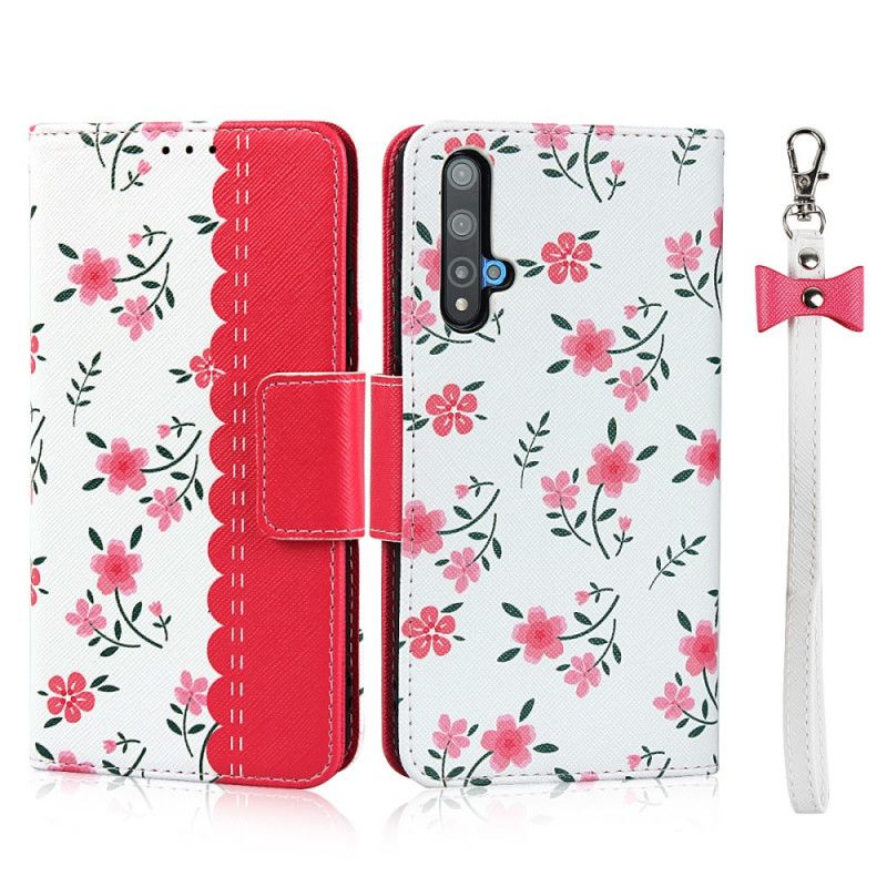 Flip Case Leren Honor 20 Groen Magenta String Roosjes