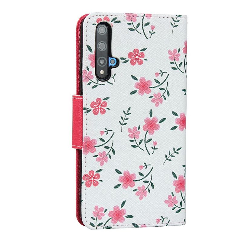 Flip Case Leren Honor 20 Groen Magenta String Roosjes