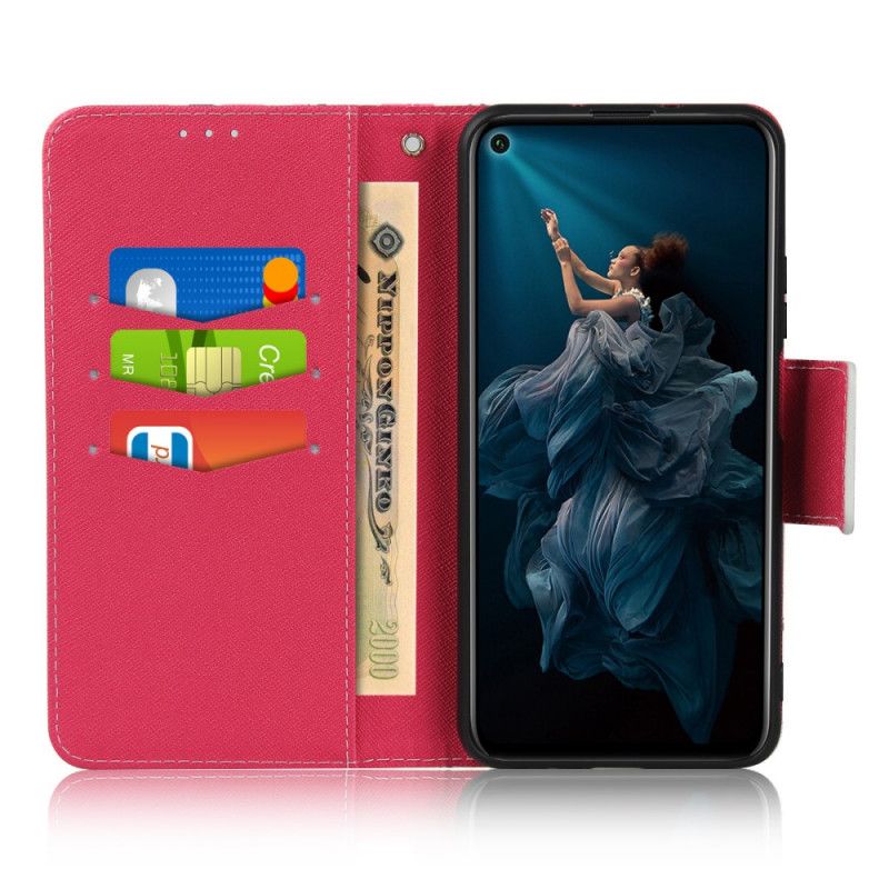 Flip Case Leren Honor 20 Groen Magenta String Roosjes