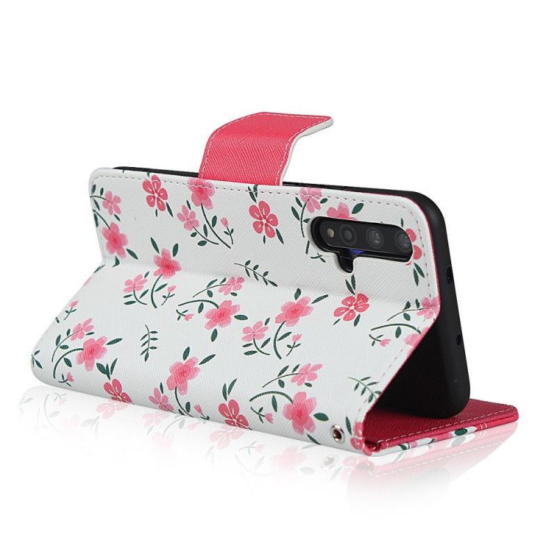 Flip Case Leren Honor 20 Groen Magenta String Roosjes