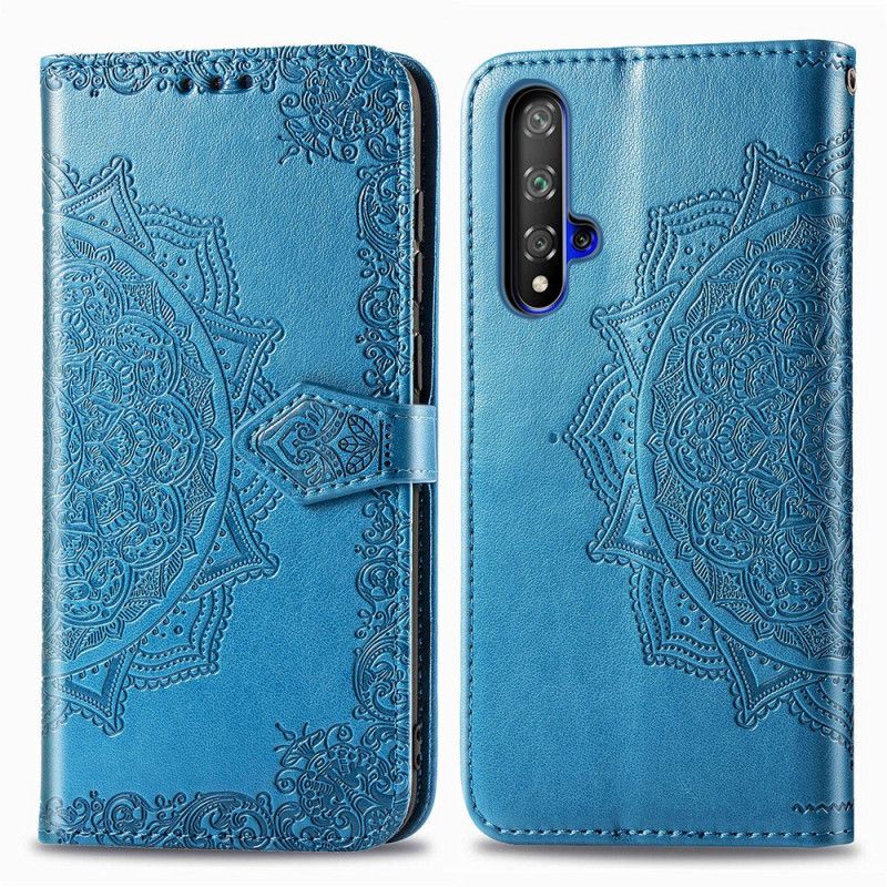 Leren Hoesje Honor 20 Grijs Zwart Telefoonhoesje Mandala Van Middelbare Leeftijd