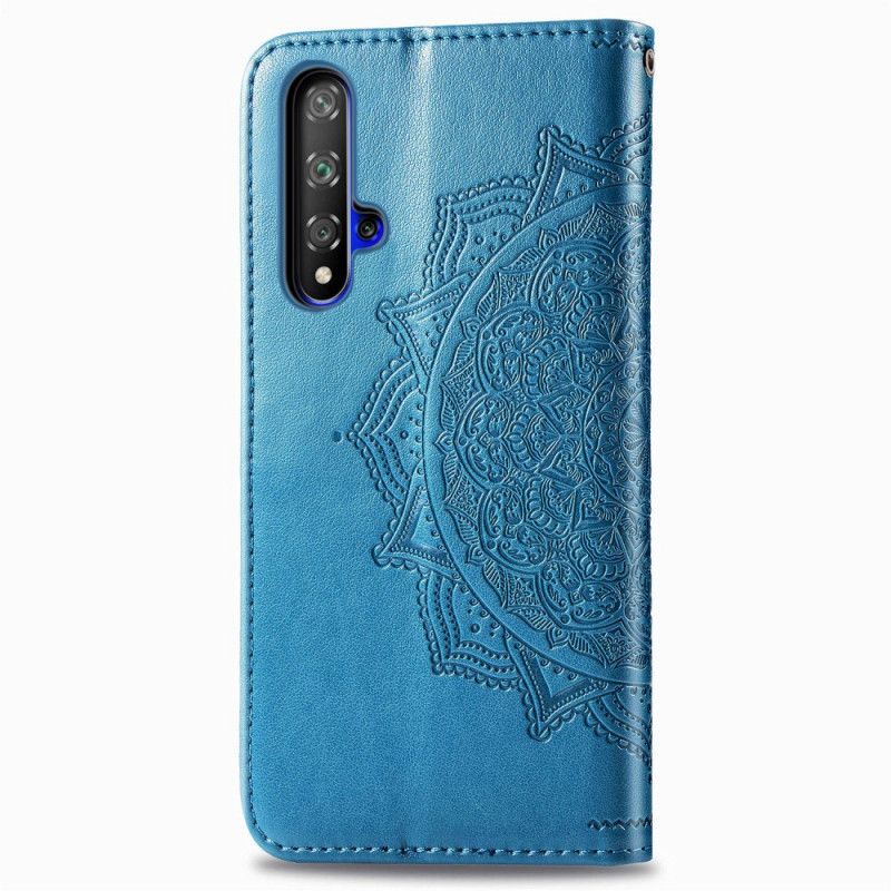 Leren Hoesje Honor 20 Grijs Zwart Telefoonhoesje Mandala Van Middelbare Leeftijd