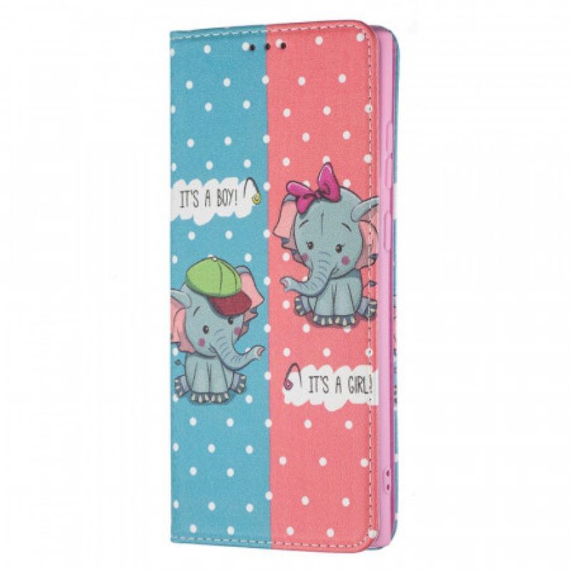 Bescherming Hoesje voor Samsung Galaxy S22 Ultra 5G Folio-hoesje Baby Olifanten