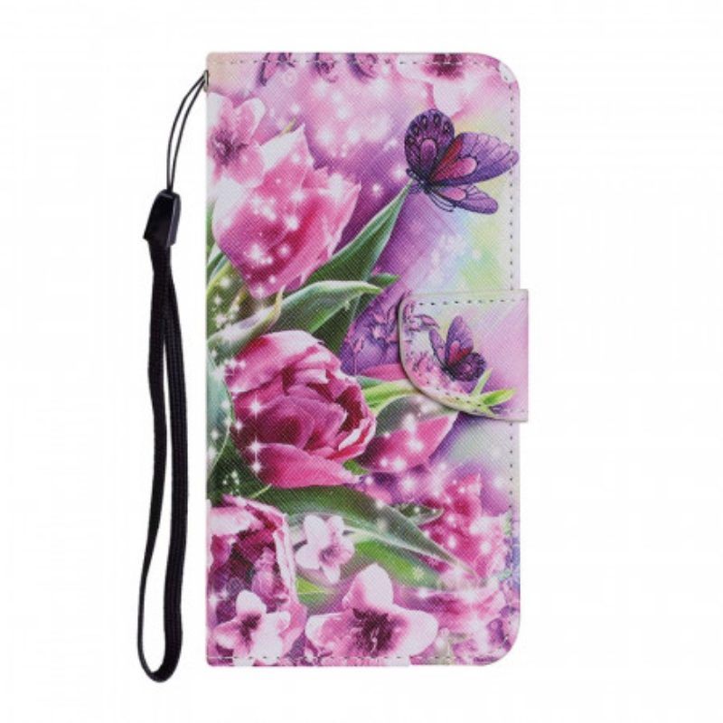 Flip Case voor Samsung Galaxy S22 Ultra 5G Vlinders En Tulpen