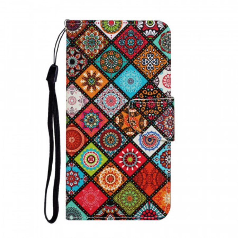 Folio-hoesje voor Samsung Galaxy S22 Ultra 5G Lappendeken Mandala's Met Lanyard