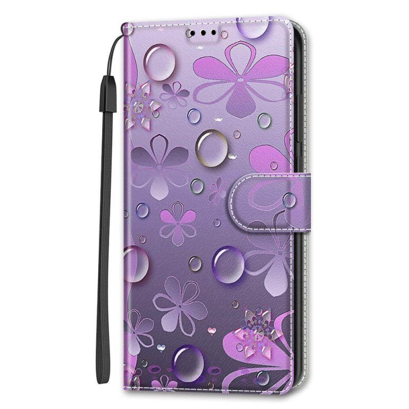 Folio-hoesje voor Samsung Galaxy S22 Ultra 5G Waterdruppels Met Lanyard