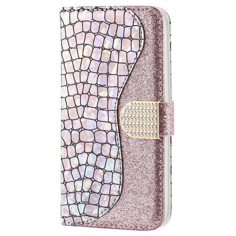 Leren Hoesje voor Samsung Galaxy S22 Ultra 5G Krokodil Diamanten