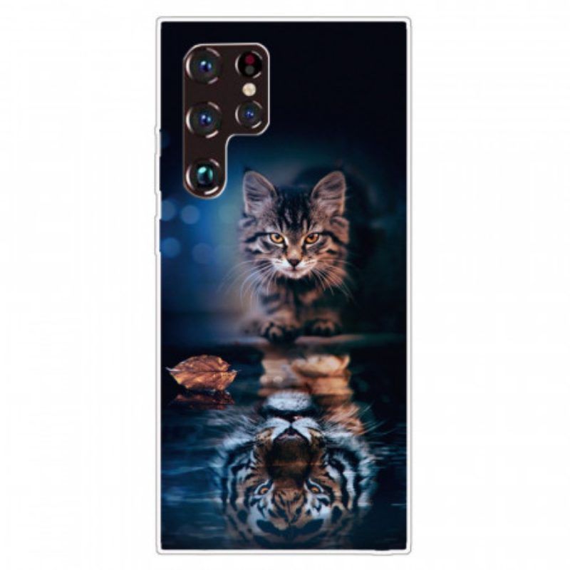 Telefoonhoesje voor Samsung Galaxy S22 Ultra 5G Reflectie Van De Kat