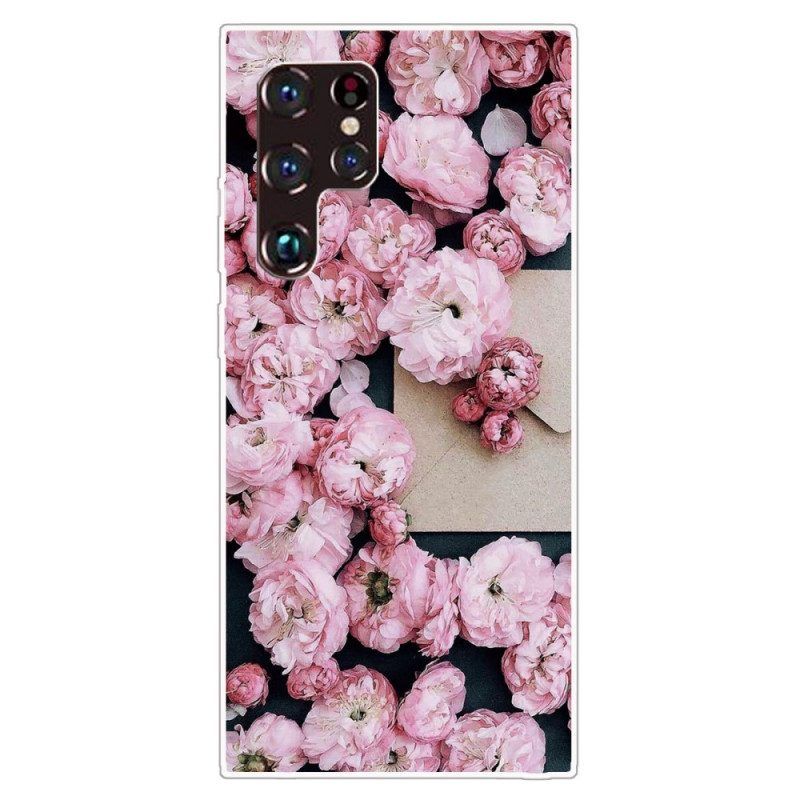 Telefoonhoesje voor Samsung Galaxy S22 Ultra 5G Roze Bloemen