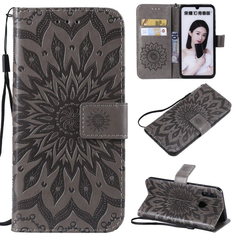 Leren Hoesje voor Honor 10 Lite Rood Grijs Zonnebloem