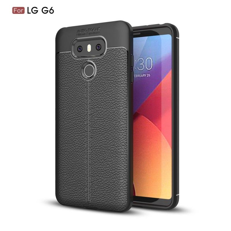 Hoesje LG G6 Grijs Zwart Dubbellijns Lychee Leereffect
