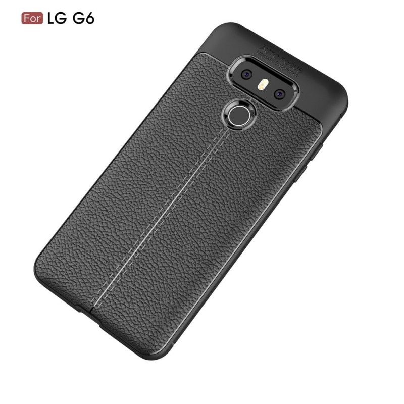 Hoesje LG G6 Grijs Zwart Dubbellijns Lychee Leereffect