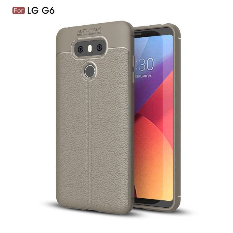 Hoesje LG G6 Grijs Zwart Dubbellijns Lychee Leereffect