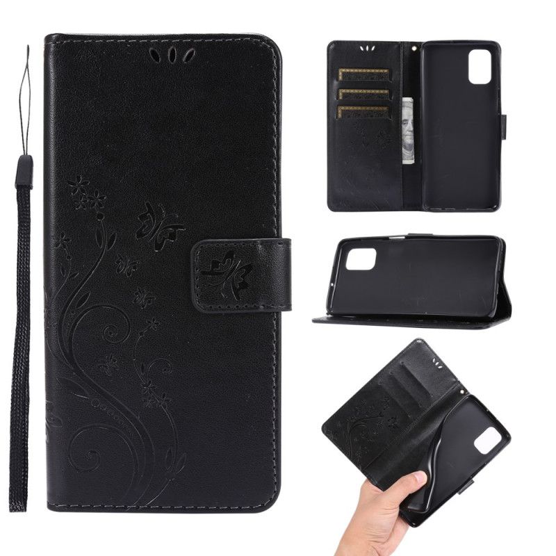 Bescherming Hoesje Samsung Galaxy M51 Grijs Zwart Vlinders En Stringbloemen