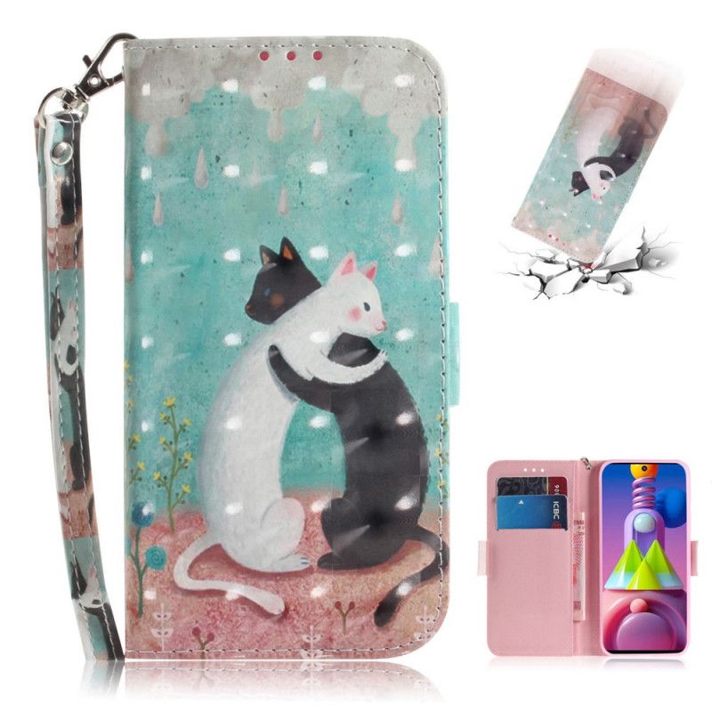 Bescherming Hoesje Samsung Galaxy M51 Telefoonhoesje Kattenvriendjes Met String