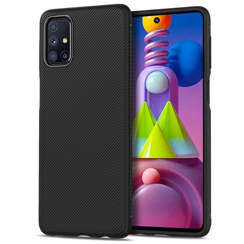 Case Hoesje Samsung Galaxy M51 Donkerblauw Zwart Telefoonhoesje Keperstof Uit De Jazz-Serie