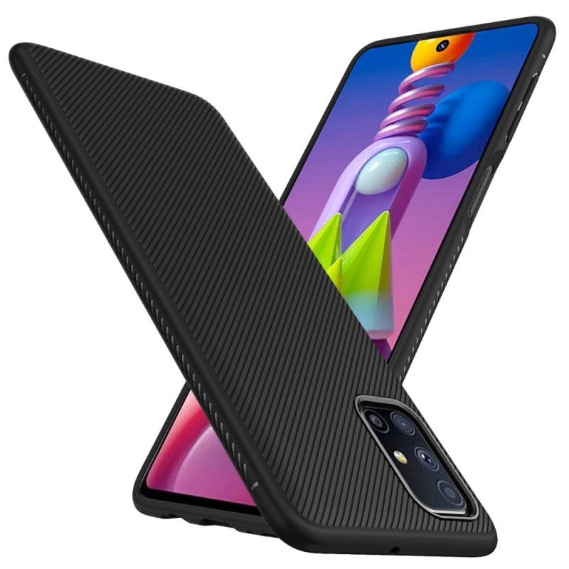 Case Hoesje Samsung Galaxy M51 Donkerblauw Zwart Telefoonhoesje Keperstof Uit De Jazz-Serie