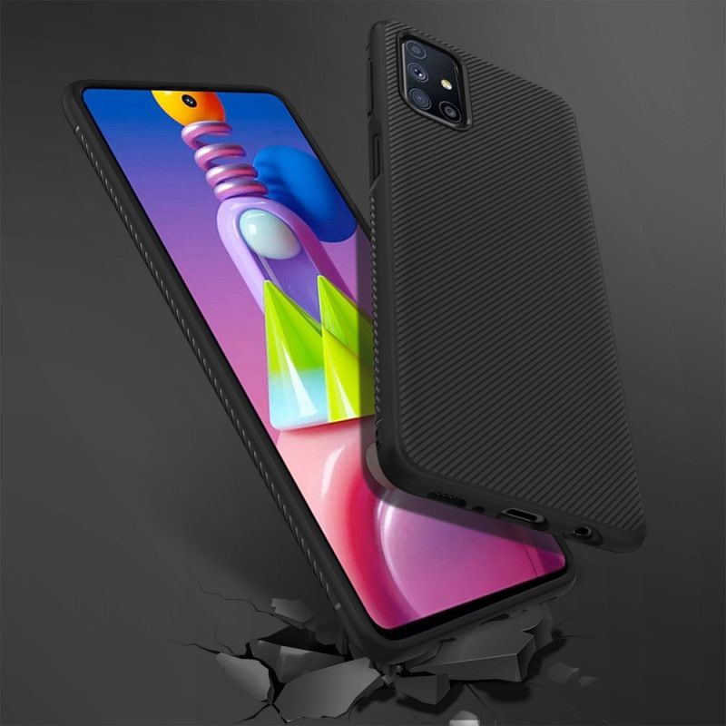 Case Hoesje Samsung Galaxy M51 Donkerblauw Zwart Telefoonhoesje Keperstof Uit De Jazz-Serie