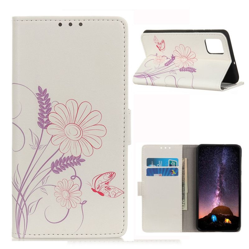 Cover Folio-hoesje Samsung Galaxy M51 Telefoonhoesje Vlinders En Bloemen Tekenen