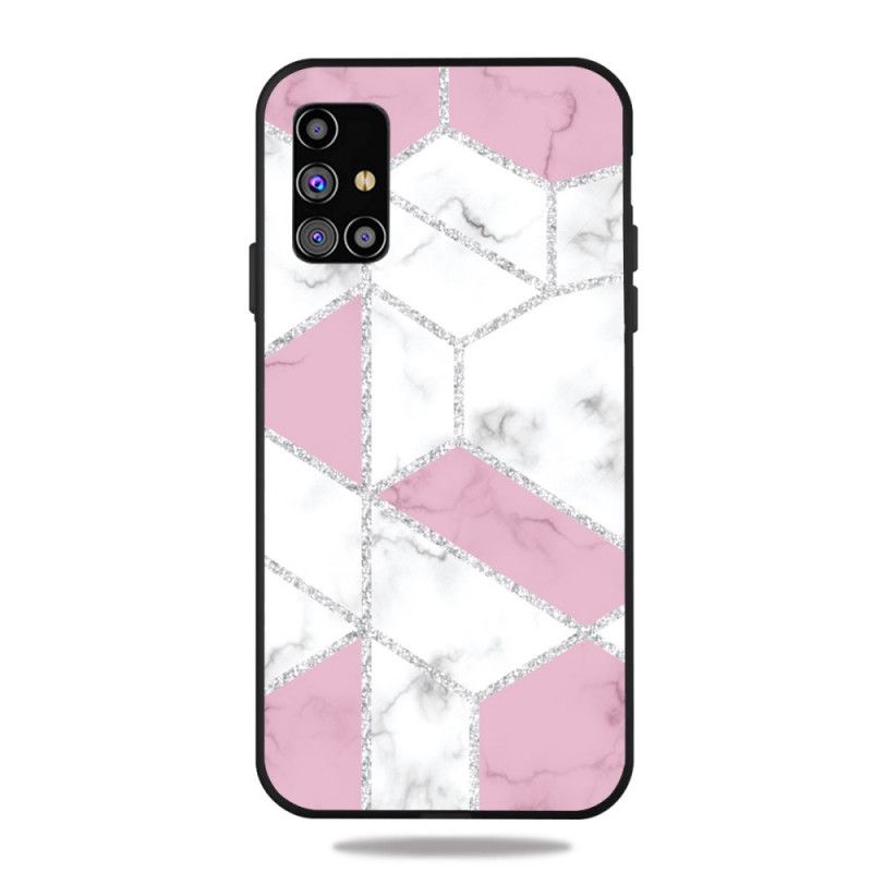 Cover Hoesje Samsung Galaxy M51 Roze Wit Telefoonhoesje Marmeren Glitter