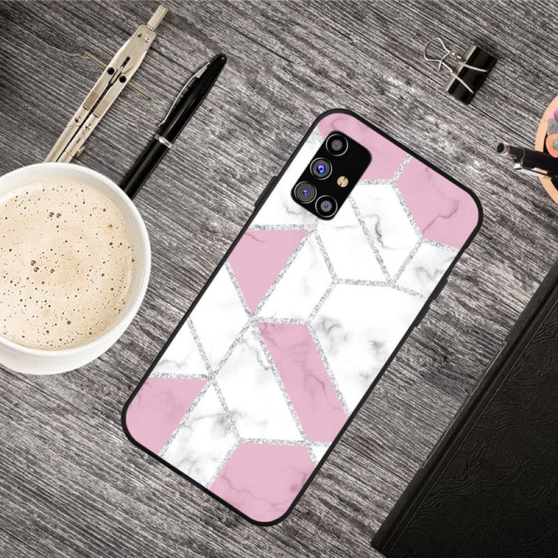 Cover Hoesje Samsung Galaxy M51 Roze Wit Telefoonhoesje Marmeren Glitter