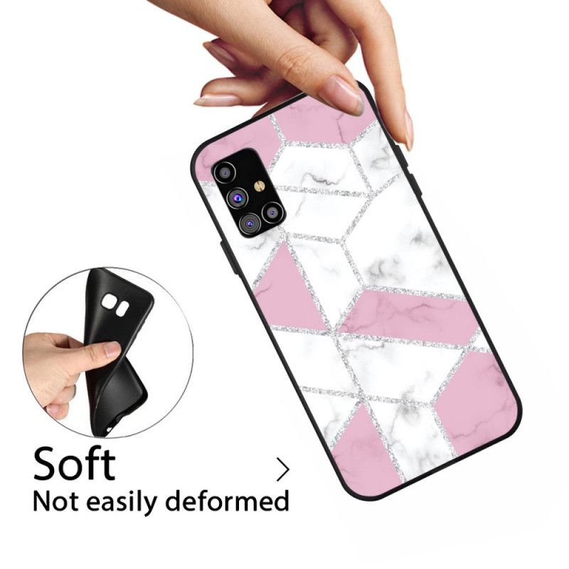 Cover Hoesje Samsung Galaxy M51 Roze Wit Telefoonhoesje Marmeren Glitter
