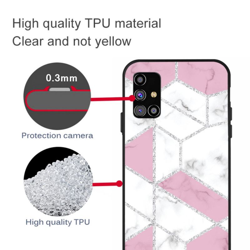 Cover Hoesje Samsung Galaxy M51 Roze Wit Telefoonhoesje Marmeren Glitter